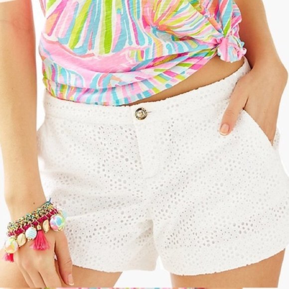 Lilly Pulitzer Pants - LILLY PULITZER ~ ADIE WHITE EYELET SHORTS ~ 00 ~ LOGO BUTTON / POCKETS